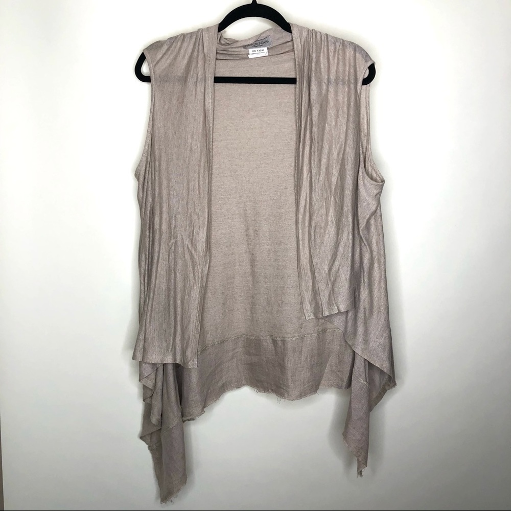 IVAN Grundahl Lagenlook Linen Taupe Textured Open Front Asymmetrical Drape Vest